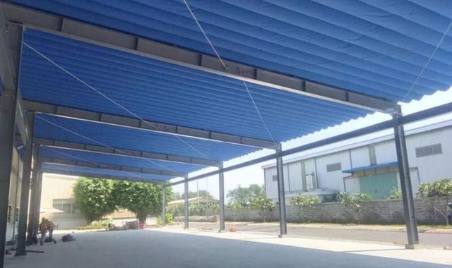 mái bạt xếp che bãi xe linh hoạt