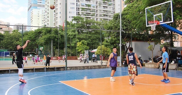 Our paint agent's basketball court construction process