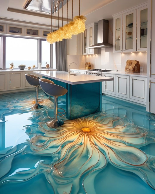 Mẫu sơn sàn epoxy 3D ấn tượng cho nhà bếp