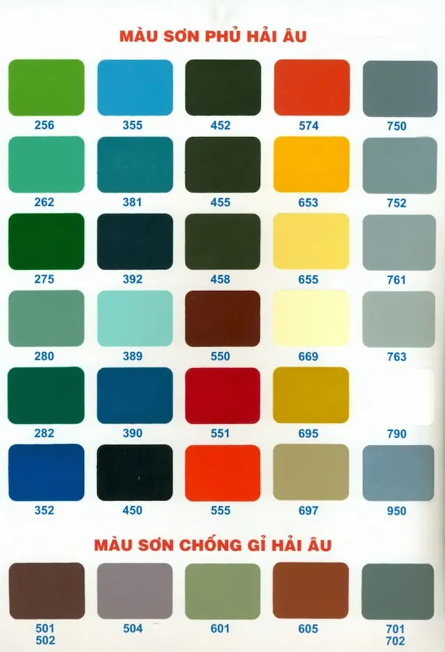 Bảng màu sơn epoxy Hải Âu