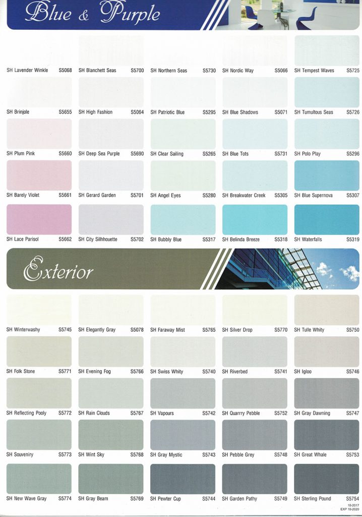 Bảng màu cho cả sơn nội thất và ngoại thất