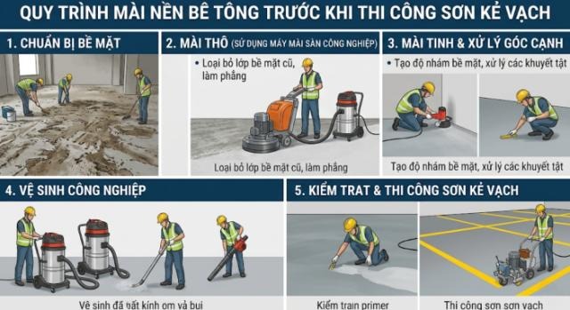 5 bước mài nền bê tông chuẩn để đảm bảo độ bám dính tối đa cho lớp sơn