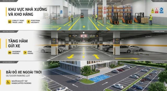 Giải pháp sơn kẻ vạch tối ưu cho nhà xưởng, tầng hầm và bãi đỗ xe ngoài trời