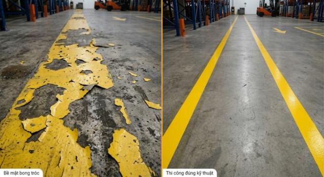 Sự khác biệt rõ rệt giữa bề mặt sơn bị bong tróc do sai quy trình và sơn thi công đúng kỹ thuật