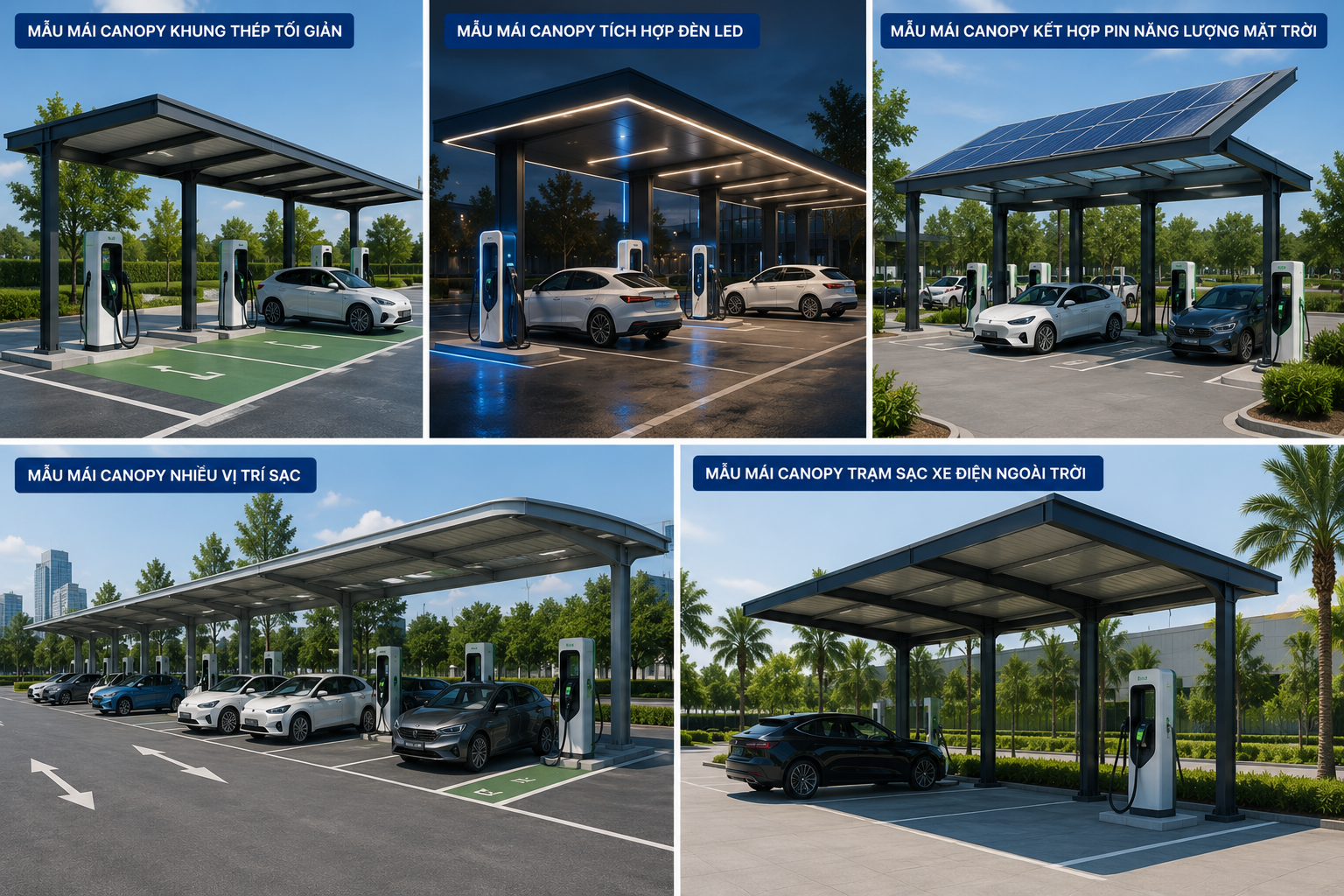 Các Mẫu Mái Canopy Trạm Sạc Xe Điện Hiện Đại