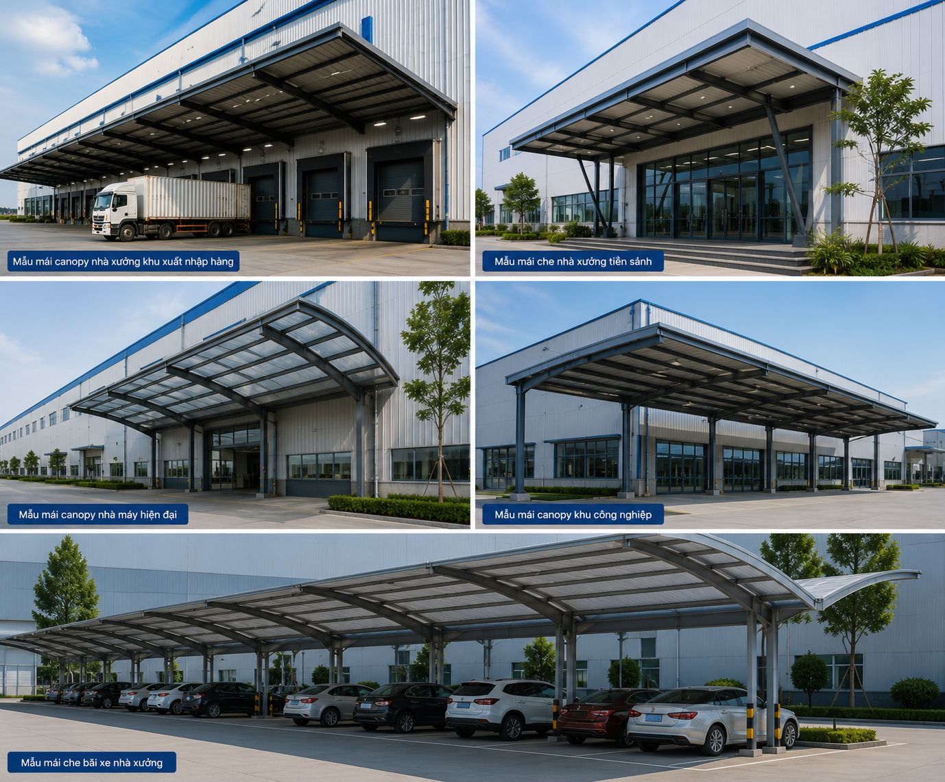 Mẫu Mái Canopy Nhà Xưởng Được Sử Dụng Phổ Biến