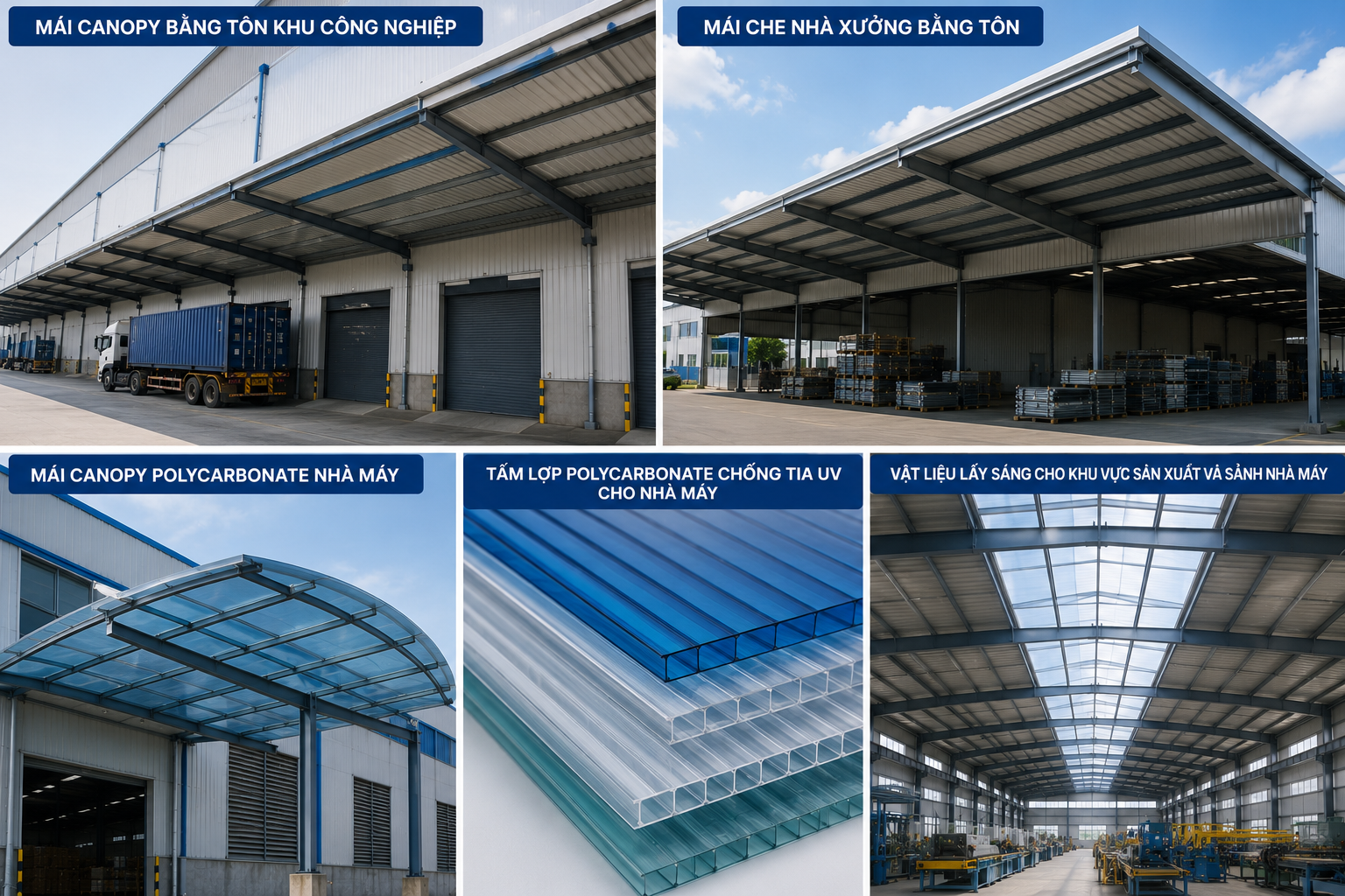 Vật Liệu Lợp Mái Canopy Nhà Xưởng Và Nhà Máy