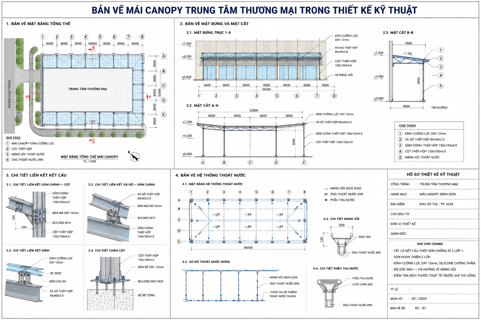 Bản Vẽ Mái Canopy Trung Tâm Thương Mại Trong Thiết Kế Kỹ Thuật